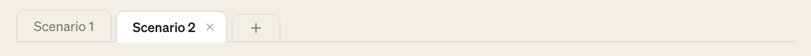 Scenario tabs showing Scenario 1, Scenario 2 and the plus button